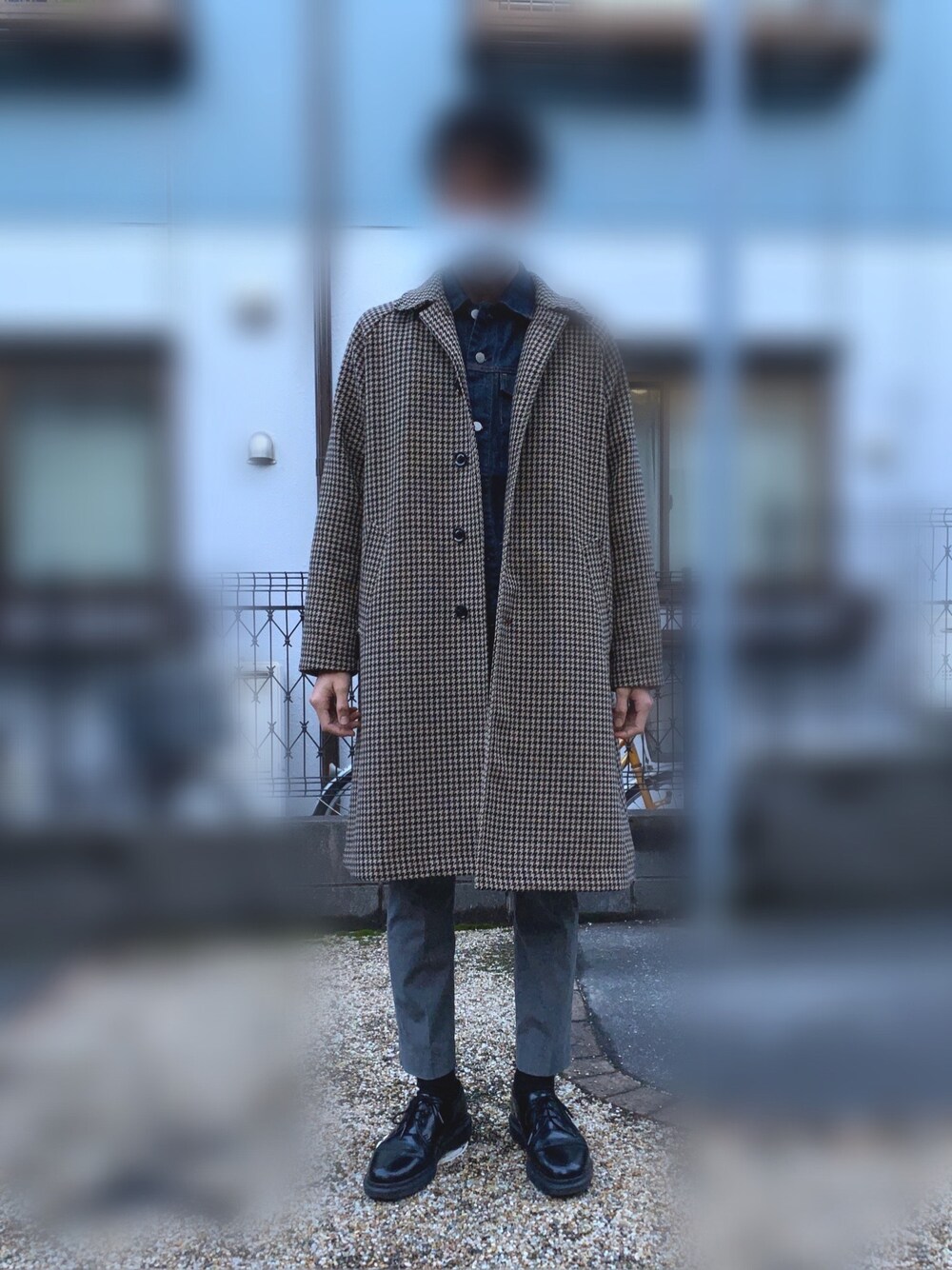 coen ガンクラブチェックロングステンカラーコート coen（コーエン）の「ガンクラブチェックロングステンカラー