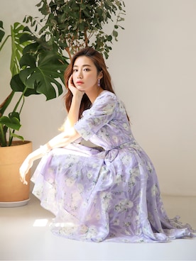 「アイテム（ドレス、パープル系）」を使った、スタイルオンミさん（レディース・167cm）の春コーディネート