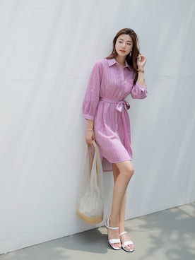 「アイテム（シャツワンピース）」を使った、スタイルオンミさん（レディース・167cm）の夏コーディネート