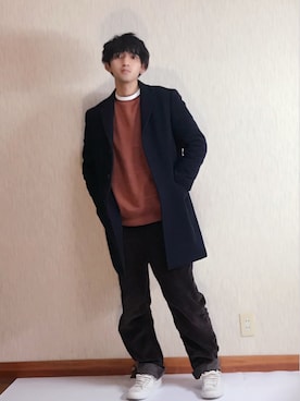 「ADAM ET ROPE'（アダムエロペ）のアイテム（チェスターコート）」を使った、ゆうさん（メンズ・171cm）の冬コーディネート