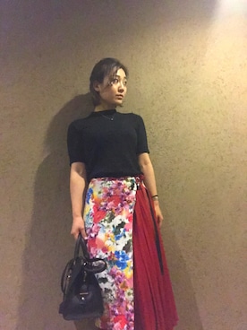 「UNIQLO（ユニクロ）のアイテム（Tシャツ/カットソー、ブラック系）」を使った、Ninaさん（レディース・154cm）の夏コーディネート