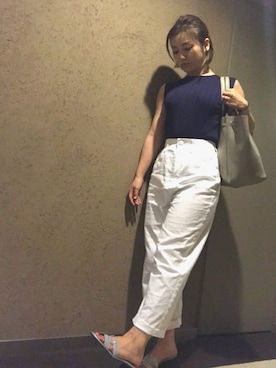 「THE SHINZONE（ザ　シンゾーン）のアイテム（Tシャツ/カットソー、ブルー系）」を使った、Ninaさん（レディース・154cm）の夏コーディネート