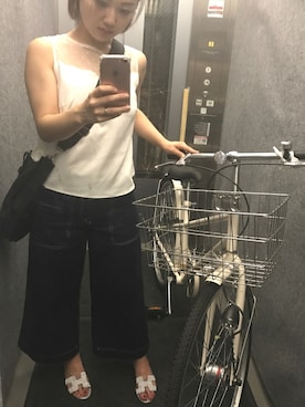 「nina mew（ニーナミュウ）のアイテム（Tシャツ/カットソー、ホワイト系）」を使った、Ninaさん（レディース・154cm）の夏コーディネート