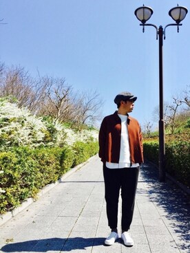 「bukht」｜「アイテム（帽子）」を使った、⭐︎満運⭐︎さん（メンズ・173cm）の春コーディネート