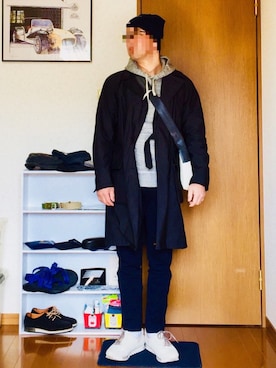 「N.HOOLYWOOD（N.ハリウッド）のアイテム（ニットキャップ/ビーニー）」を使った、⭐︎満運⭐︎さん（メンズ・173cm）の冬コーディネート