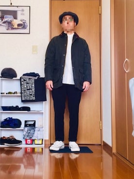 「オイルドジャケット」｜「アイテム（ハンチング/ベレー帽）」を使った、⭐︎満運⭐︎さん（メンズ・173cm）の冬コーディネート