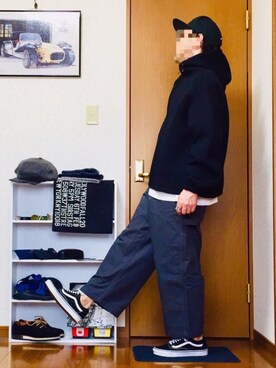 「N.HOOLYWOOD（N.ハリウッド）のアイテム（パーカー）」を使った、⭐︎満運⭐︎さん（メンズ・173cm）の冬コーディネート