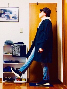 「白パーカー」｜「アイテム（その他アウター）」を使った、⭐︎満運⭐︎さん（メンズ・173cm）の冬コーディネート
