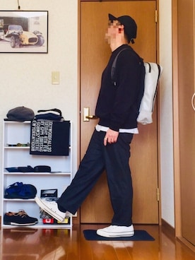 「N.HOOLYWOOD（N.ハリウッド）のアイテム（スウェット）」を使った、⭐︎満運⭐︎さん（メンズ・173cm）の冬コーディネート