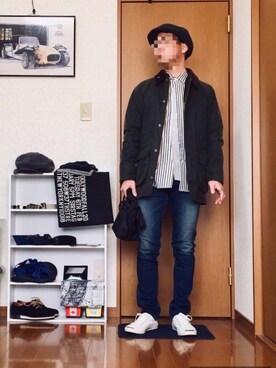 「オイルドジャケット」｜「アイテム（ハンチング/ベレー帽）」を使った、⭐︎満運⭐︎さん（メンズ・173cm）の冬コーディネート