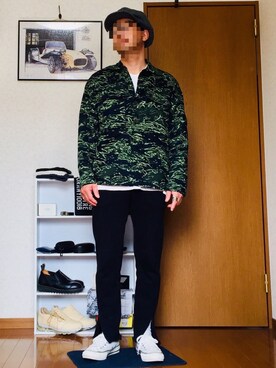 「スリットパンツ」｜「アイテム（ハンチング/ベレー帽）」を使った、⭐︎満運⭐︎さん（メンズ・173cm）の秋コーディネート