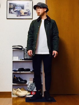 「オイルドジャケット」｜「アイテム（ハンチング/ベレー帽）」を使った、⭐︎満運⭐︎さん（メンズ・173cm）の冬コーディネート