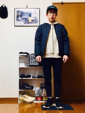 「ノーカラー」｜「アイテム（ダウンジャケット/コート）」を使った、⭐︎満運⭐︎さん（メンズ・173cm）の冬コーディネート