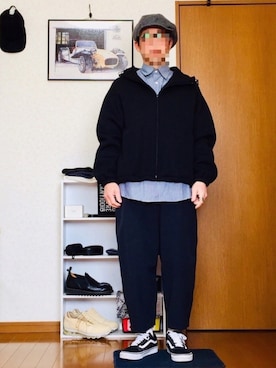 「ビッグシャツ」｜「アイテム（ハンチング/ベレー帽）」を使った、⭐︎満運⭐︎さん（メンズ・173cm）の春コーディネート