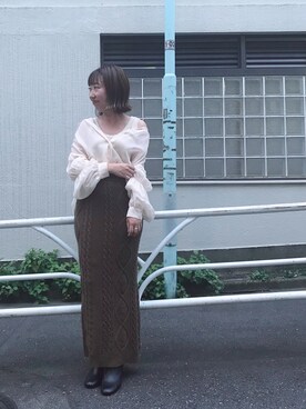 「mystic（ミスティック）のケーブルロングスカート（スカート）」を使った、YURIさん（レディース・153cm）の秋コーディネート