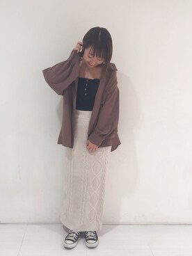「mystic（ミスティック）のケーブルロングスカート（スカート）」を使った、YURIさん（レディース・153cm）の秋コーディネート