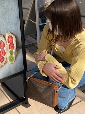 「w closet（ダブルクローゼット）のスクエアトゥブーツ（ブーツ）」を使った、果 歩さん（レディース・164cm）の春コーディネート