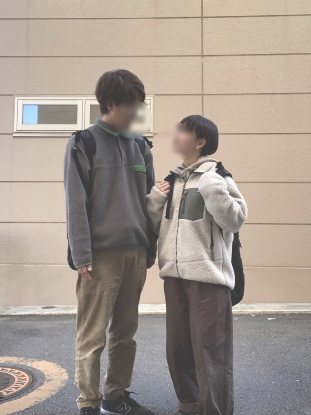 「patagonia、スナップT、レトロX、デート、おそろいコーデ、フリース、カジュアルコーデ、秋冬コーデ、シミラールック、ootd」｜「patagoniaのアイテム（ジャケット/アウター、グレー系）」を使った、hase180630さん（レディース・147cm）の冬コーディネートの1枚目の写真