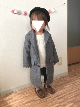 「西松屋」｜「アイテム（チェスターコート）」を使った、miiさん（キッズ・90cm）の秋コーディネート