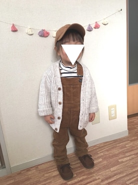 「アイテム（サロペット/オーバーオール、ブラウン系）」を使った、miiさん（キッズ・90cm）の冬コーディネート