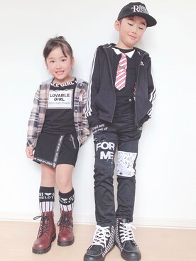 「アイテム（ブーツ、ブラウン系）」を使った、ayane♡さん（キッズ・110cm）の秋コーディネート