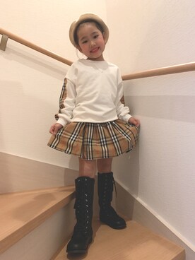 「韓国コーデ」｜「アイテム（ハンチング/ベレー帽）」を使った、ayane♡さん（キッズ・120cm）の冬コーディネート