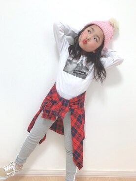 「コーディネート」｜「アイテム（ニットキャップ/ビーニー）」を使った、ayane♡さん（キッズ・120cm）の冬コーディネート