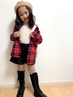 「コーディネート」｜「アイテム（ハンチング/ベレー帽）」を使った、ayane♡さん（キッズ・120cm）の冬コーディネート