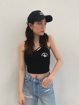 「GYDA（ジェイダ）のアイテム（帽子）」を使った、moeさん（レディース・160cm）の春コーディネート