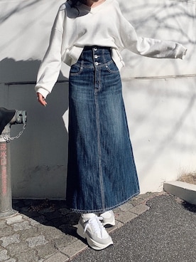 「GYDA（ジェイダ）のアイテム（デニムスカート）」を使った、moeさん（レディース・160cm）の冬コーディネート