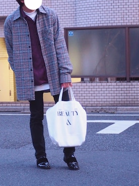 「グレンチェック」｜「アイテム（スリッポン）」を使った、きったさん（メンズ・173cm）の冬コーディネート