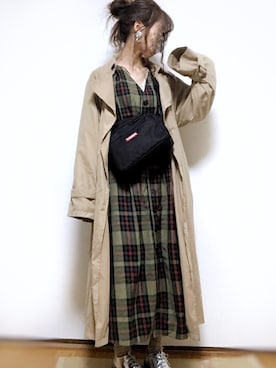 「マキシスカート」｜「アイテム（トレンチコート）」を使った、kuuuuraさん（レディース・158cm）の春コーディネート