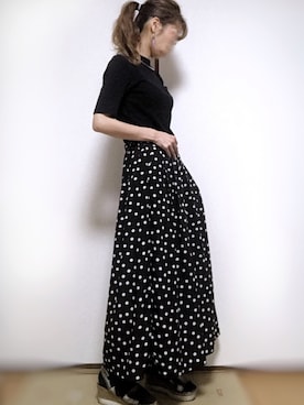 「UNIQLO（ユニクロ）のリブハイネックT（5分袖）（Tシャツ/カットソー）」を使った、kuuuuraさん（レディース・158cm）の春コーディネート