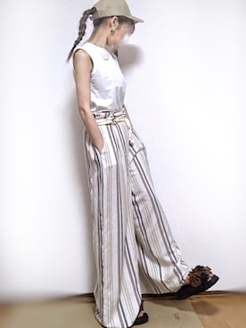 「Janiss（ジャニス）のアイテム（帽子）」を使った、kuuuuraさん（レディース・158cm）の夏コーディネート