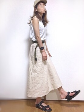 「Janiss（ジャニス）のアイテム（帽子）」を使った、kuuuuraさん（レディース・157cm）の夏コーディネート