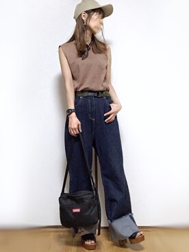 「Janiss（ジャニス）のアイテム（帽子）」を使った、kuuuuraさん（レディース・158cm）の夏コーディネート