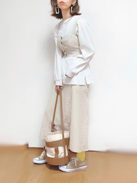 「H&M（エイチ・アンド・エム）のアイテム（チューブトップ）」を使った、kuuuuraさん（レディース・158cm）の春コーディネート