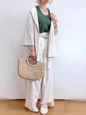 「アイテム（セットアップ、ホワイト系）」を使った、kuuuuraさん（レディース・158cm）の春コーディネート