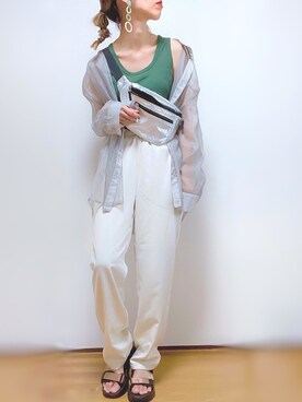 「アイテム（ボディバッグ/ウエストポーチ、シルバー系）」を使った、kuuuuraさん（レディース・158cm）の夏コーディネート