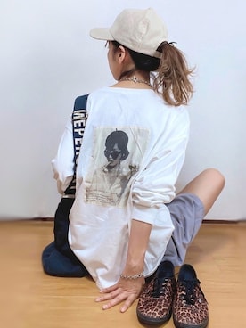 「LAKOLE（ラコレ）のアイテム（キャップ）」を使った、kuuuuraさん（レディース・158cm）の秋コーディネート
