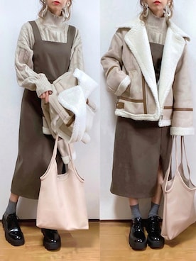 「LAC-VERT（ラック・ヴェール）の【LAC VERT/ラック・ヴェール】PUレザートートバッグ（トートバッグ）」を使った、kuuuuraさん（レディース・158cm）の秋コーディネート