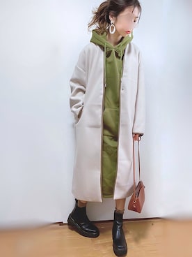 「アイテム（ノーカラーコート、ベージュ系）」を使った、kuuuuraさん（レディース・158cm）の秋コーディネート