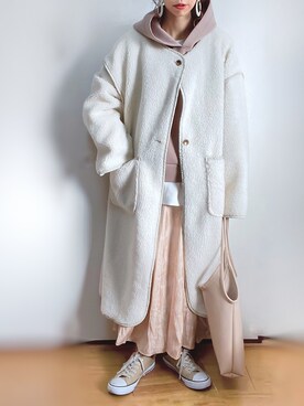 「パーカー」｜「アイテム（ムートンコート）」を使った、kuuuuraさん（レディース・158cm）の冬コーディネート