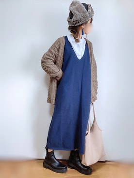 「LAC-VERT（ラック・ヴェール）の【LAC VERT/ラック・ヴェール】PUレザートートバッグ（トートバッグ）」を使った、kuuuuraさん（レディース・158cm）の冬コーディネート