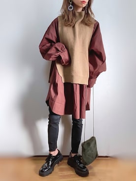 「sakishimatokyo（サキシマトーキョー）のアイテム（チュニック）」を使った、kuuuuraさん（レディース・158cm）の冬コーディネート