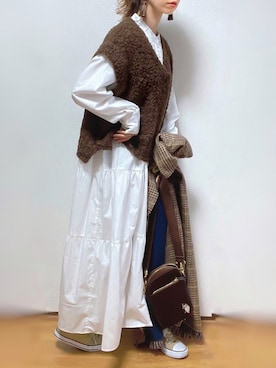 「DHOLIC STYLE（ディーホリックスタイル）のアイテム（ベスト）」を使った、kuuuuraさん（レディース・158cm）の冬コーディネート