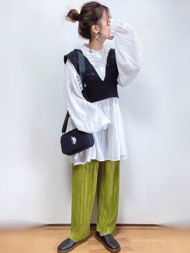 「ap retro（アプレトロ）の刺繍デザインニットビスチェベスト【ZOZO限定アイテム】（ベスト）」を使った、kuuuuraさん（レディース・158cm）の冬コーディネート