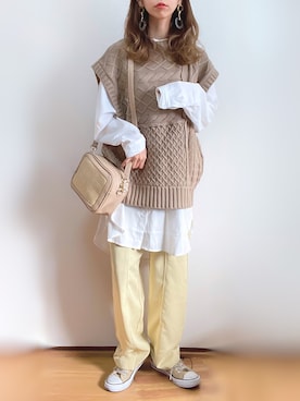 「Ambre Neige（アンブルネージュ）のバンドカラールーズチュニックシャツ／【WEB/EC限商品定商品】（シャツ/ブラウス）」を使った、kuuuuraさん（レディース・158cm）の冬コーディネート