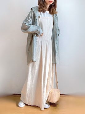 「sakishimatokyo（サキシマトーキョー）のアイテム（ジャンパースカート）」を使った、kuuuuraさん（レディース・158cm）の春コーディネート