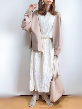 「シアーサンダル」｜「アイテム（ノーカラージャケット）」を使った、kuuuuraさん（レディース・158cm）の春コーディネート